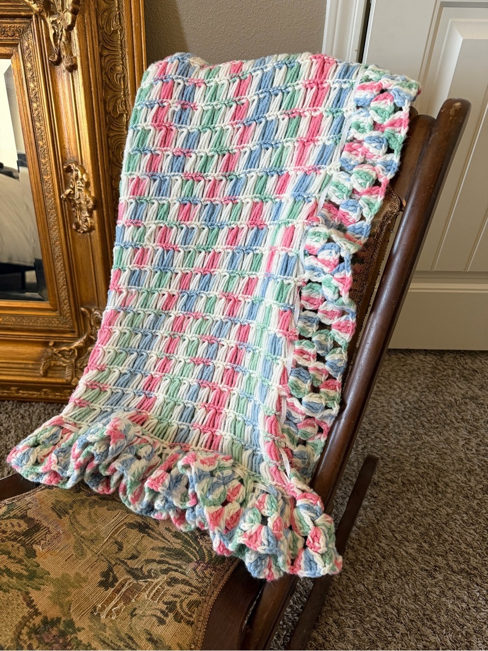 Handmade Crocheted Afghan Baby Blanket